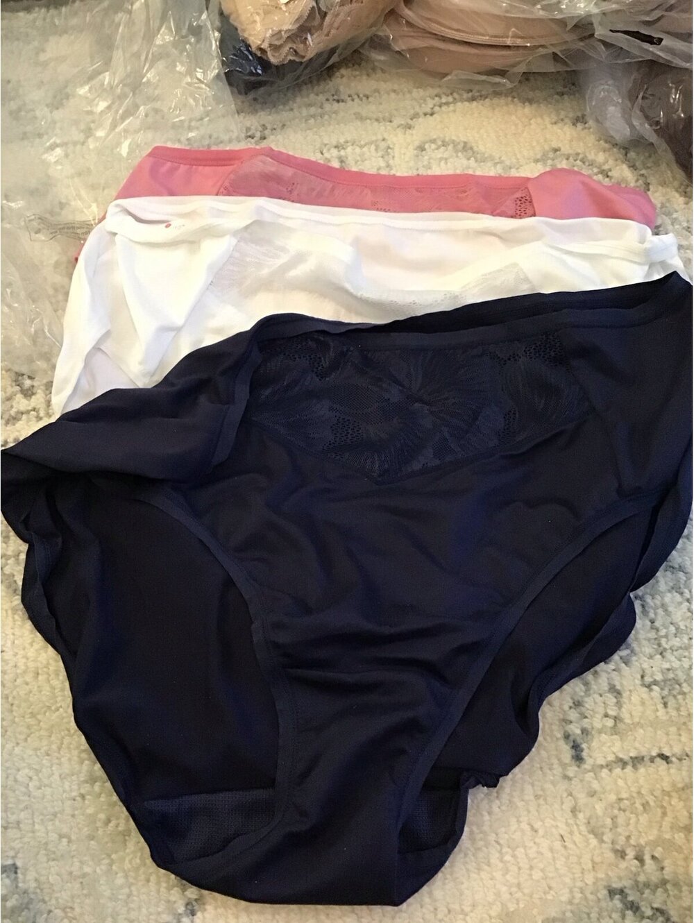 Breezies panties, 1x, set of 3, hi cut, fan lace, new